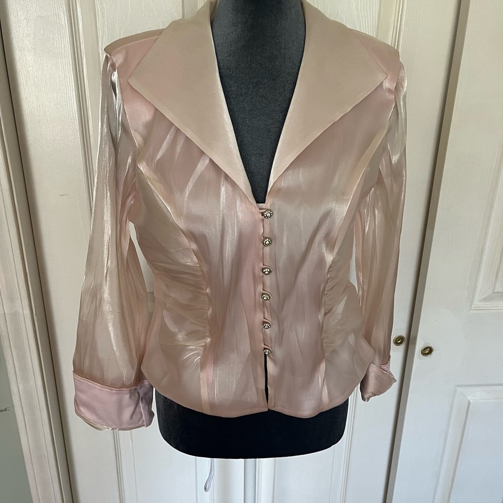 Vintage Sheer Satin-Look Blouse in Pale Pink